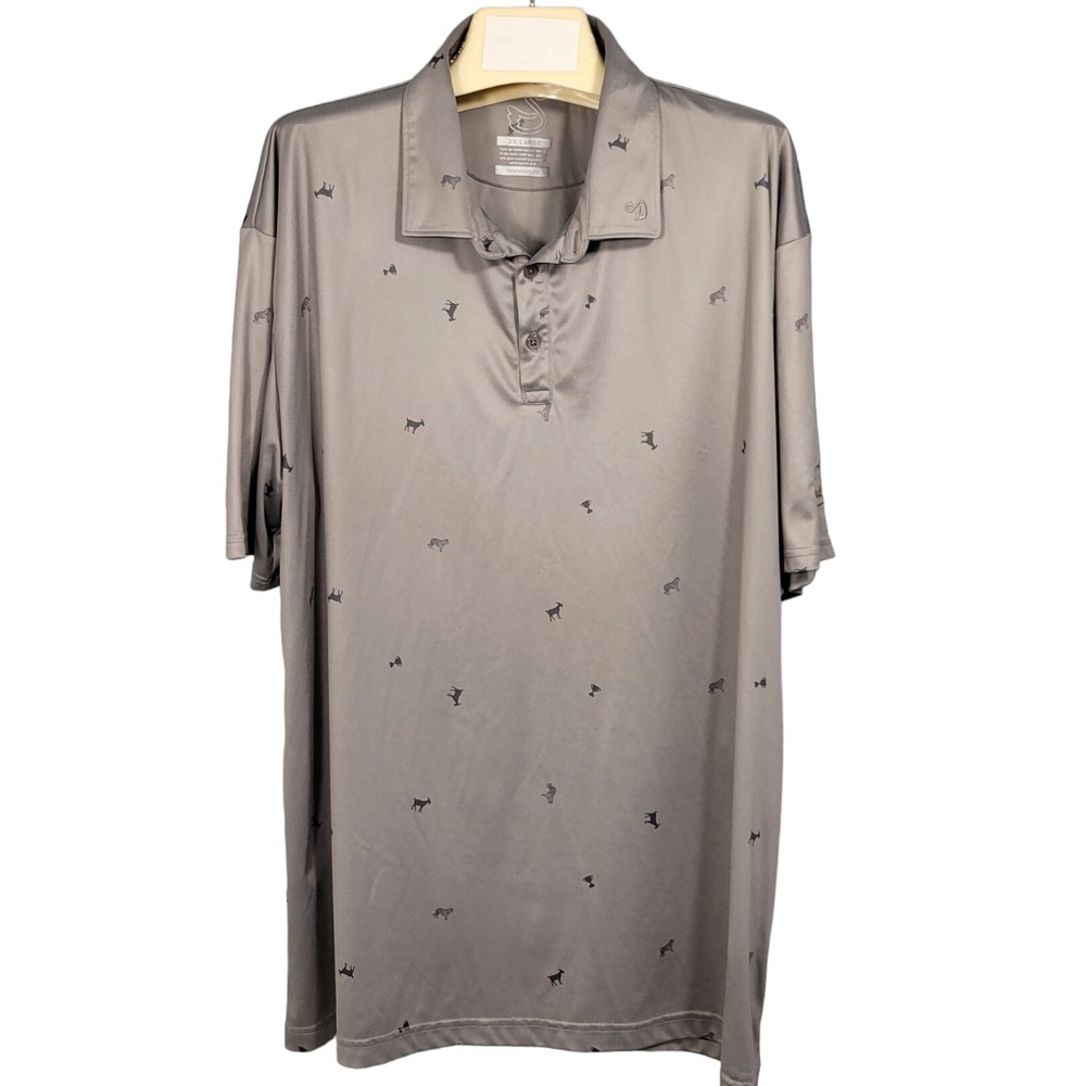 Swannies Golf Polo Mens 2XL Gray Tiger Goat Trophies Performance Short Sleeve